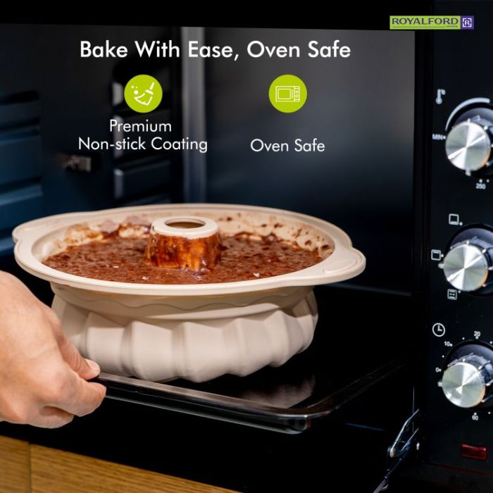 Royalford RF9802 Silicone Pound Cake Pan With Steel Frame - Savarin Baking Tin, Cake Pan - Aluminium Build With Premium Non-Stick Coating For Easy Release & Clean-Up - Oven Safe Cake Mould - 29X24.7 C