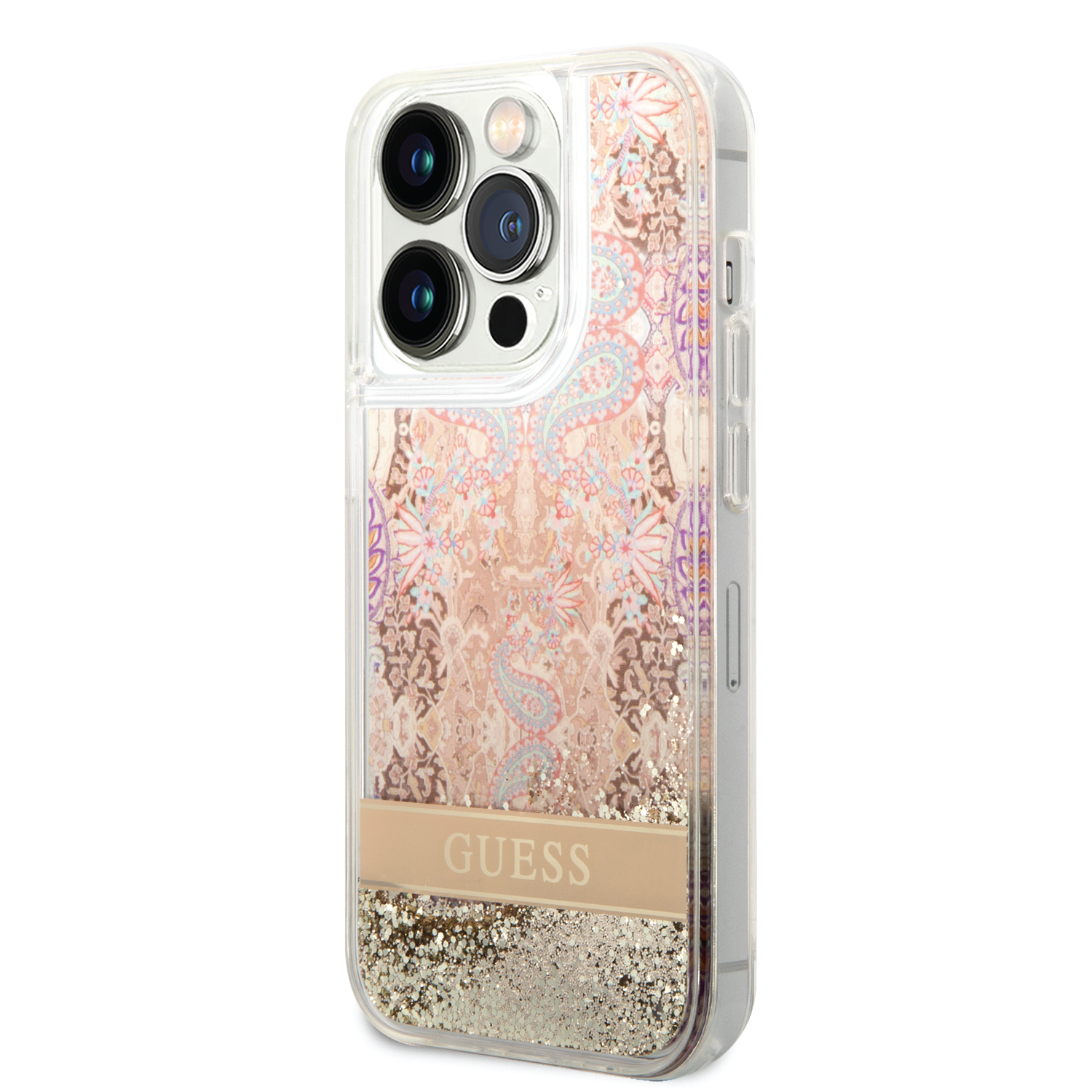 Guess Liquid Glitter Case With Flower Pattern For iPhone 14 Pro Max - Assorted colour
