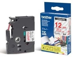 Brother P-touch 12mm TZ-132 Laminated Tape, 8 m, Red on Clear
