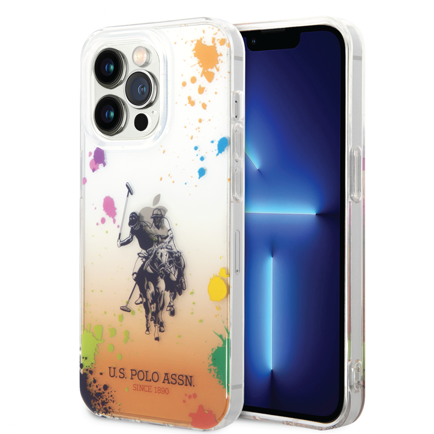 USPA PC/TPU Gradient Case With Splattered Pattern & Horse Logo For iPhone 14 Pro - Orange