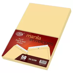 FIS Manila Envelopes, Peel & Seal Plain, Pack of 50 Pcs. 9 x 6 inch, 90 GSM - FSME9032P50