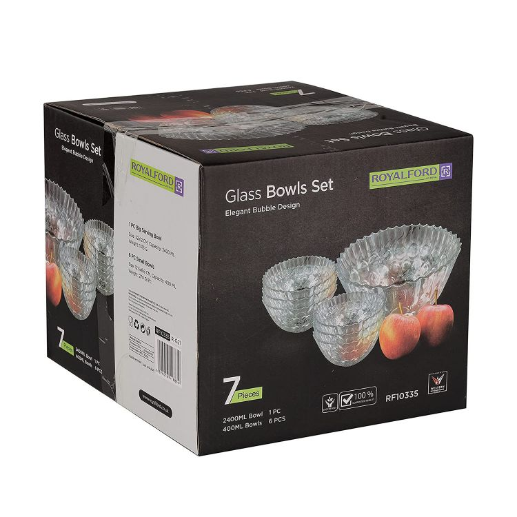Royalford Glass Bowls Set - Glass - Clear - 04 L