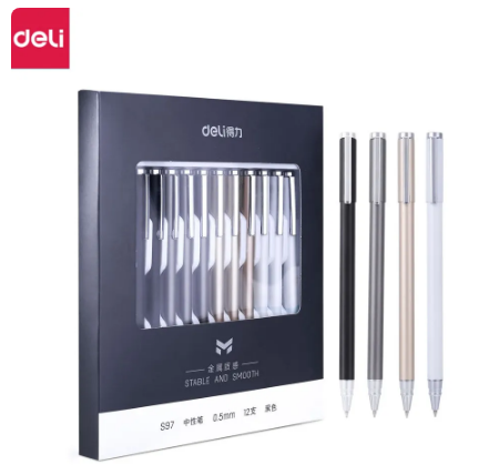 Deli Metal Gel Pen 0.5MM Black Ink Sign Pen S97 Ballpoint 145mm Pen Body for Business Students School Drop Shipping