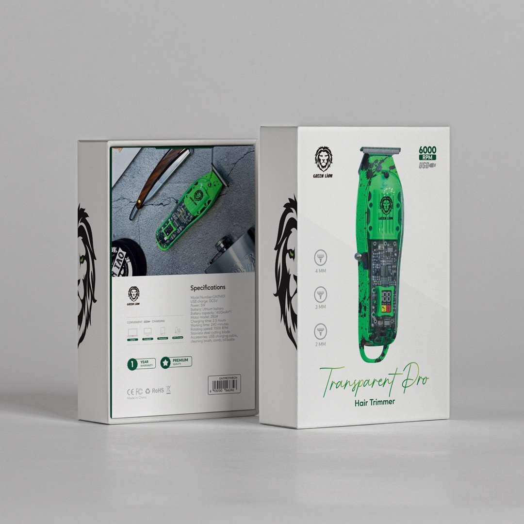 Green Lion Transparent Pro Hair Trimmer 6000RPM 1400mAh - Green