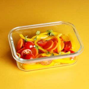 Royalford Rectangular Glass Food Container With Lid - Plastic - Clear - 1520 ML