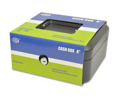 FIS Cash Box Steel Black Color With key lock, 200 x 160 x 90 mm, 8 Inch Lock Size - FSCPTS0032BK