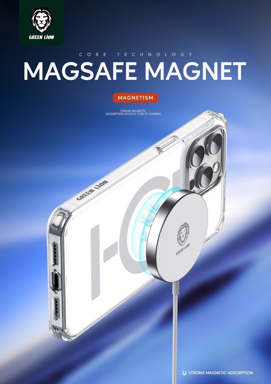 Green Lion Series 8 Transparent Case with Strong Magnetic Adsorption Strip for iPhone 14 Pro (6.1") - Clear