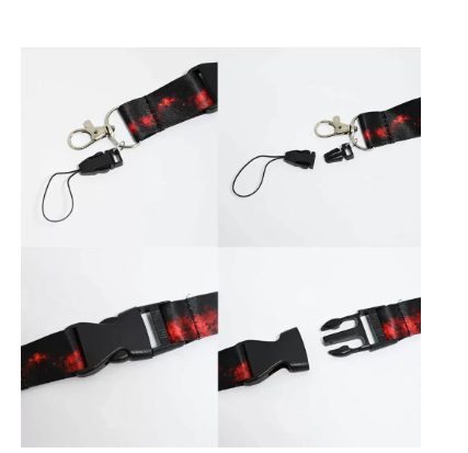 FIS Bag of 10 Fancy Lanyards with Metal Hook Width:2.5CM, Length:90CM Black/Red Color - FSNAF2