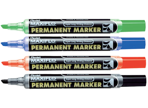 Pentel NLF60 Maxiflo Chisel Tip Permanent Marker, Assorted (Pack of 4)