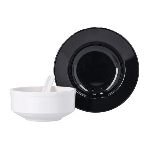 Royalford 12 Pcs Soup Bowls Set - Glass - Black and White - 079 Kilograms