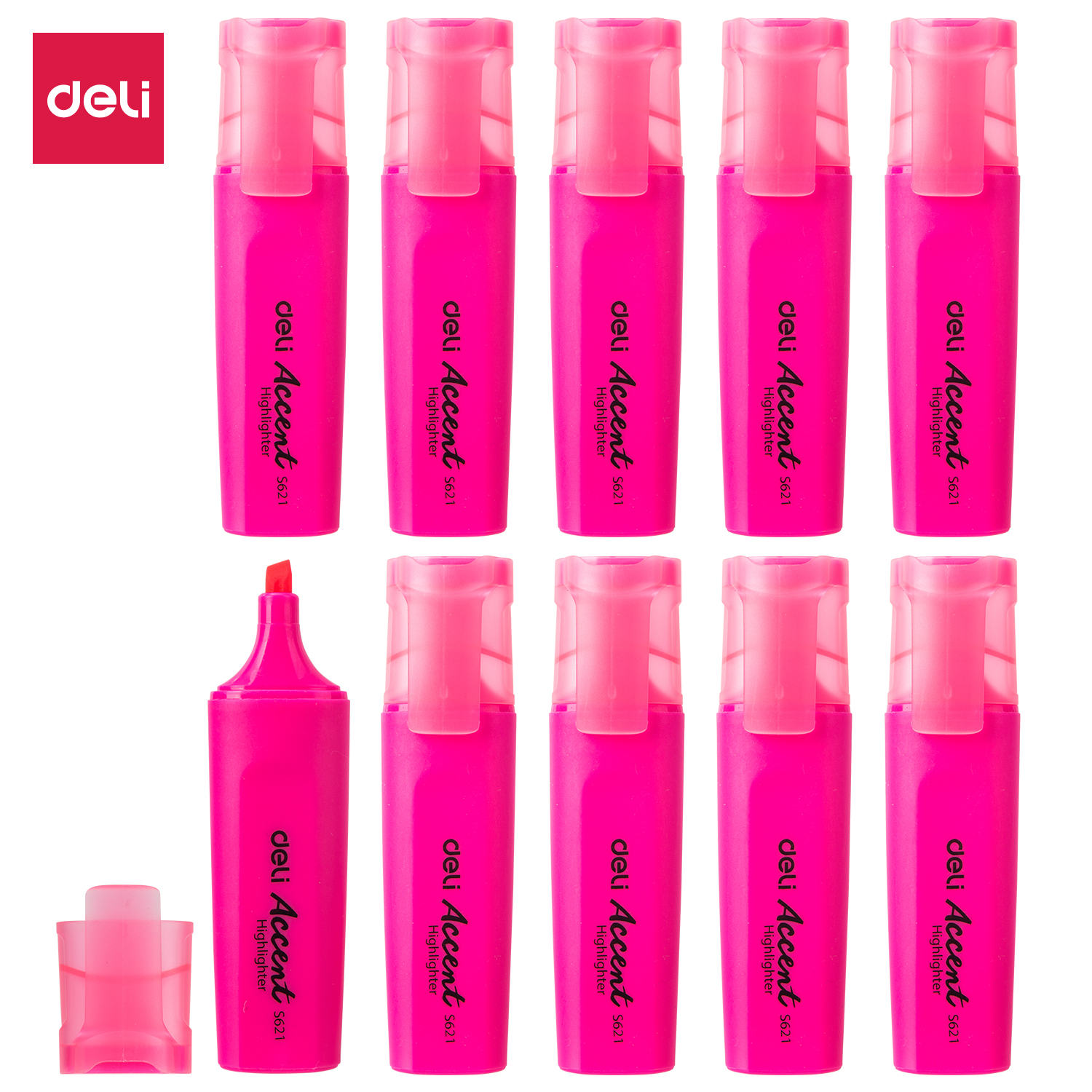 Deli Accent Highlighter, ES621, 1-5MM, Pink, 10 Pcs/Pack