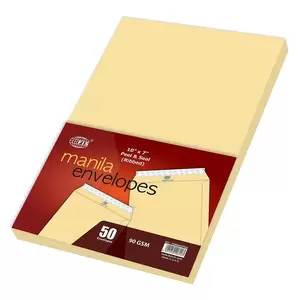 FIS Manila Envelopes Peel & Seal, Ribbed, Pack of 50 Pcs. 10 x 7 Inch, 90 GSM - FSME9033PR50