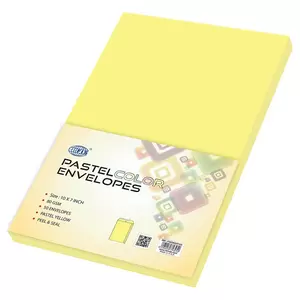FIS Color Envelopes Peel & Seal, Pastel Colors, Pack of 50 Pcs. Yellow Color, 10 x 7 Inch, 80 GSM - FSEC8033PY50