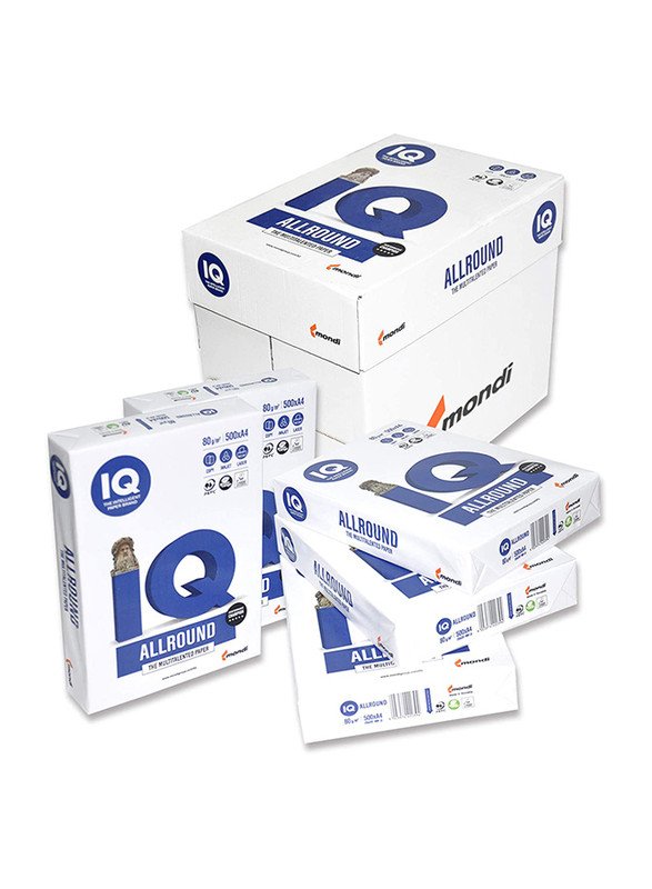 IQ All Round Photocopy Print Paper, 500 Sheets, 80 GSM, A4 Size Carton ( 5 Reams )