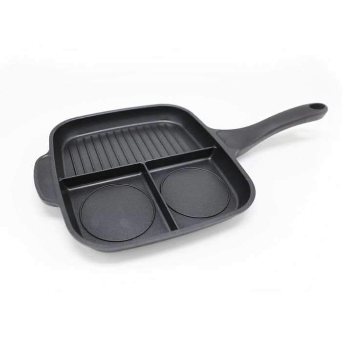 Royalford RF8444 Marble Collection Forged Aluminium Non Stick 4 Section Portion Control Pan, Grey, Fry Pan Set, Non-Stick Fry Pan