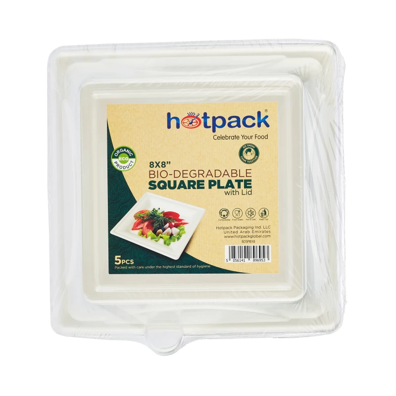 Bio-Degradable Square Plate With Lid 5 Pieces