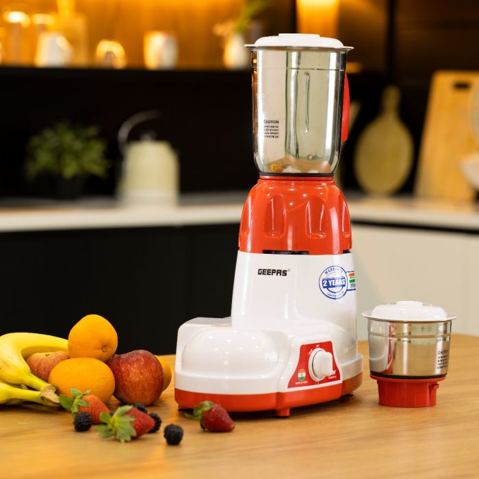 Geepas GSB5456 550W 2-In-1 Mixer Grinder - Stainless Steel Jars & Blades | 3 Speed | Perfect For Dry & Wet Fine Grinding Mixing Juicing | 2 Years Warranty