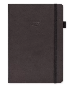 FIS Budget Planner with Elastic Pen Loop Italian PU, Size A5, White Paper, 100 GSM, 128 Pages, Hard Cover, Round Corners, Colour Dark Brown - FSORA5BPLANPDBR