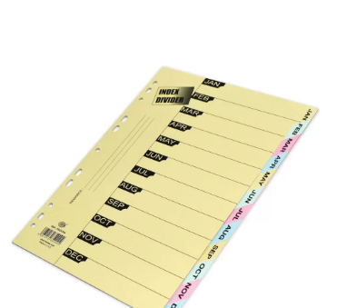 Pack of 20 Pieces A4 Color Board Dividers, (JAN - DEC) English Yellow