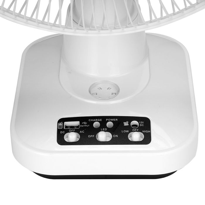 Geepas 12'' Rechargeable Oscillating Fan - 2 Speed Settings With Oscillating/Rotating And Static Feature | Electric Cooling Fan With LED Light, USB Output For Office, Home & Outdoor Use - 2 Year Warra