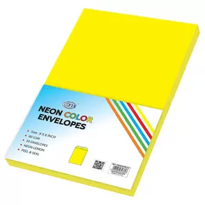 FIS Color Envelopes, Peel & Seal, Neon Lemon Colors, Pack of 50 Pcs. 9 x 6 inch, 80 GSM - FSEC8032PBLE50
