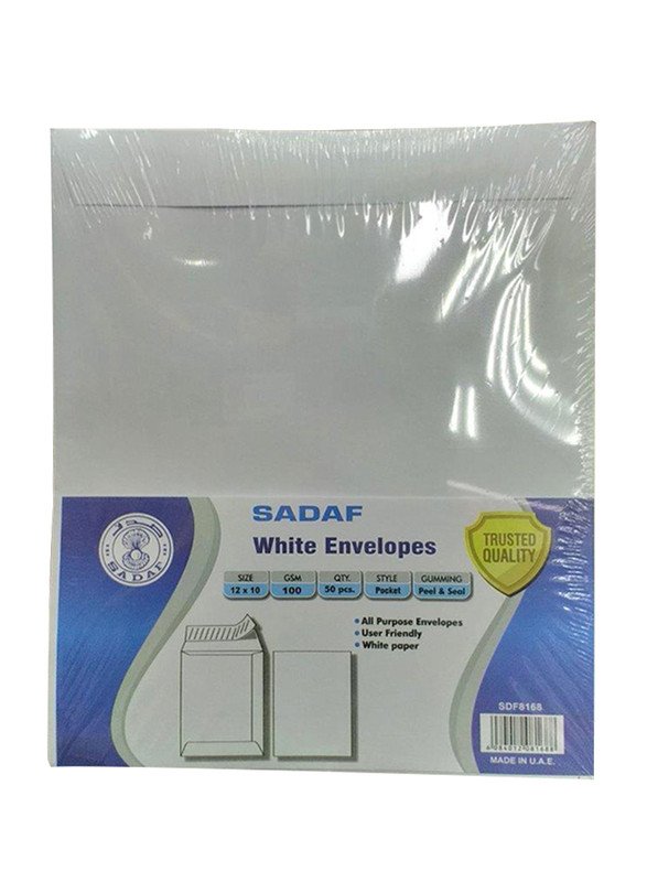 SADAF ENVELOPES 100GSM WHITE PLAIN10X12 (1X50/PKT)