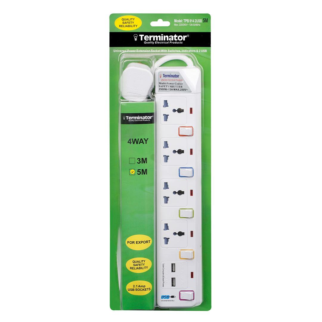 4 Way Universal Power Extension Socket With Individual Switches & Indicators 5M 2RP