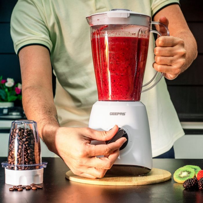 GSB44027 400W 2 In 1 Multifunctional Blender | Stainless Steel Blades, 2 Speed Control With Pulse | 1.5L Jar, Interlock Protection| Ice Crusher, Chopper, Coffee Grinder & Smoothie Maker