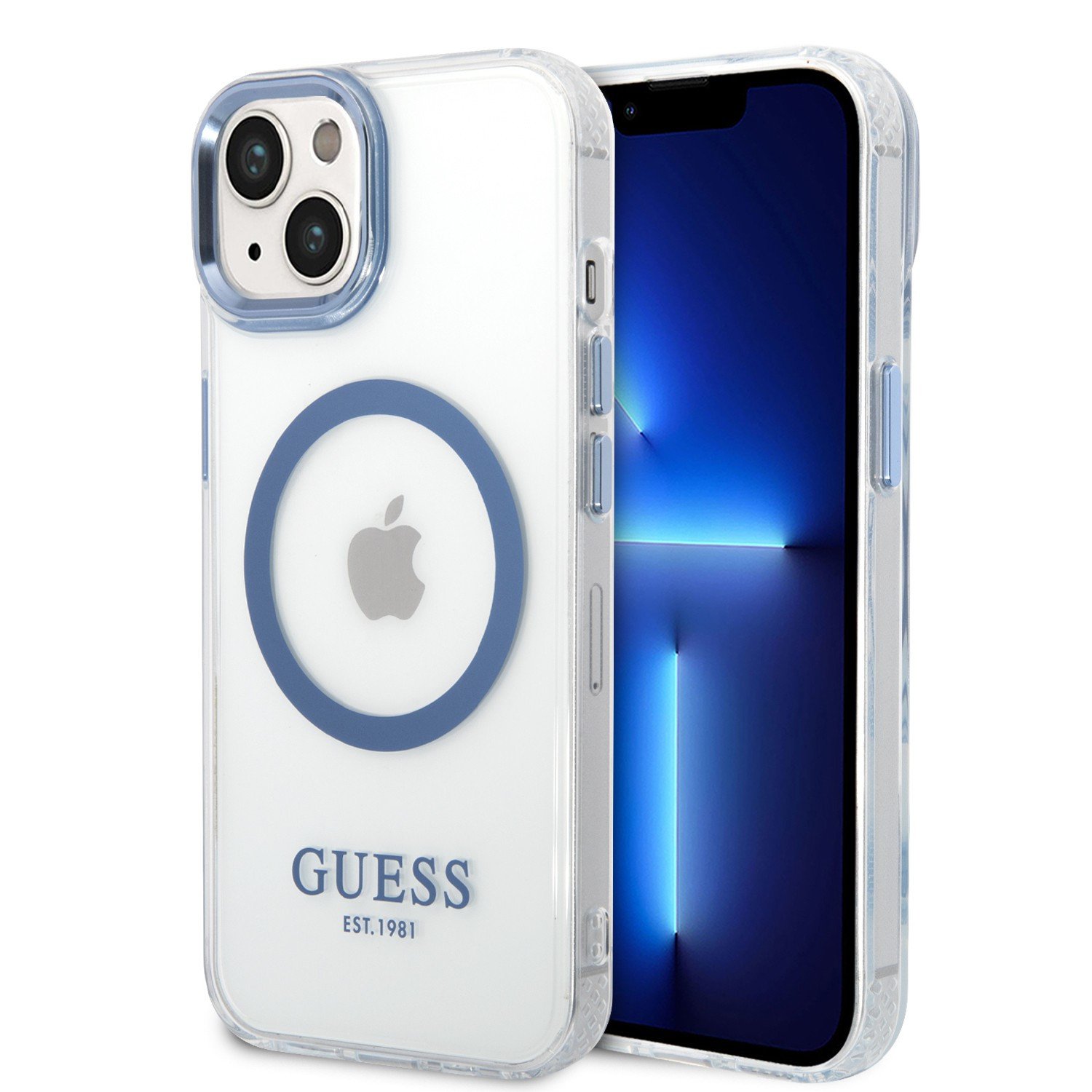 Guess Outline Transparent MagSafe Case for iPhone 14 - Blue