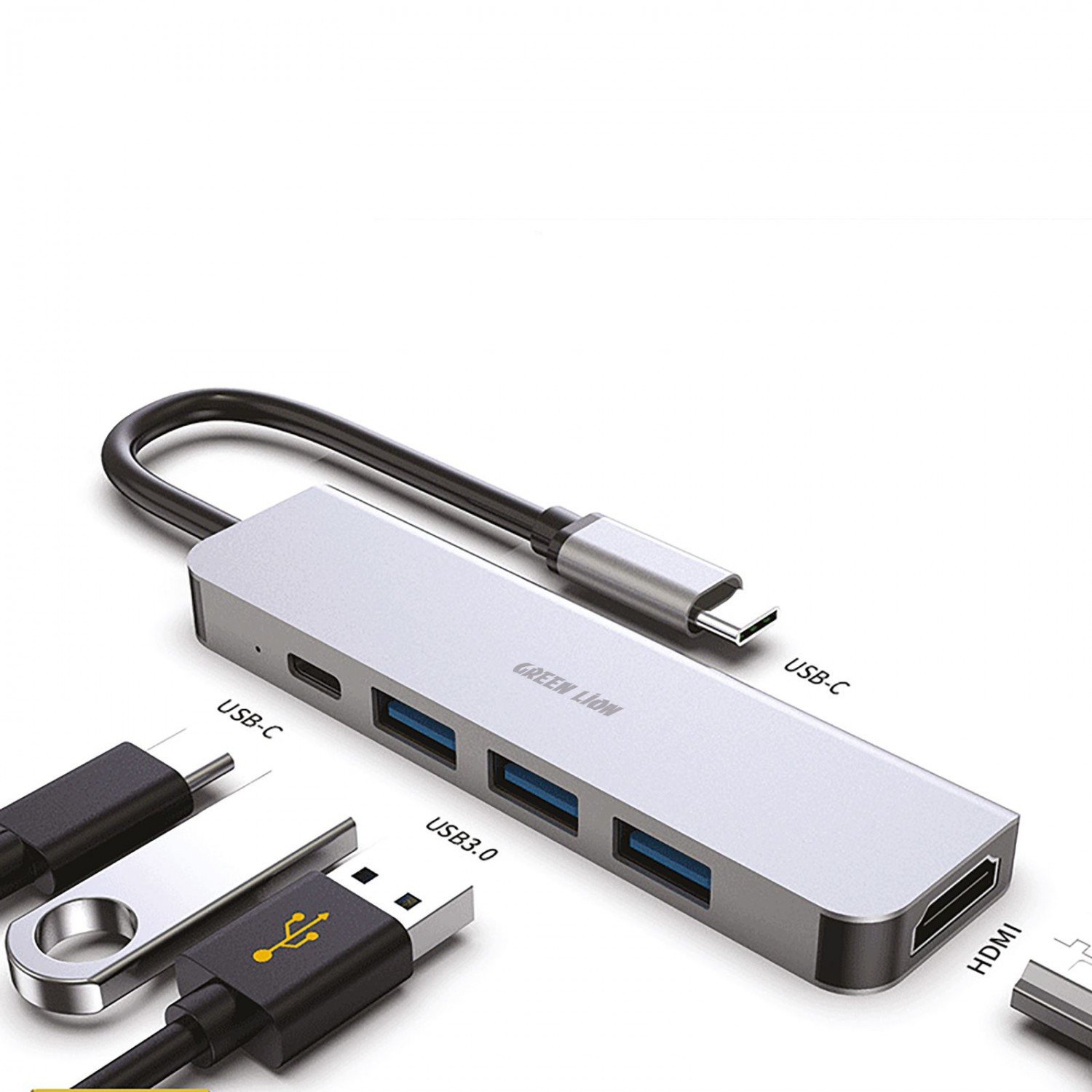 Green 5 in 1 Type-C Adapter 4K - Gray