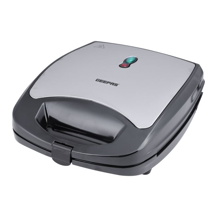 Geepas 920W 2 Slice Sandwich Maker - Cooks Delicious Crispy Sandwiches - Cool Touch Handle, Automatic Temperature Control And Non-Stick Plate - Breakfast Sandwiches & Cheese Snack - 2 Years Warranty