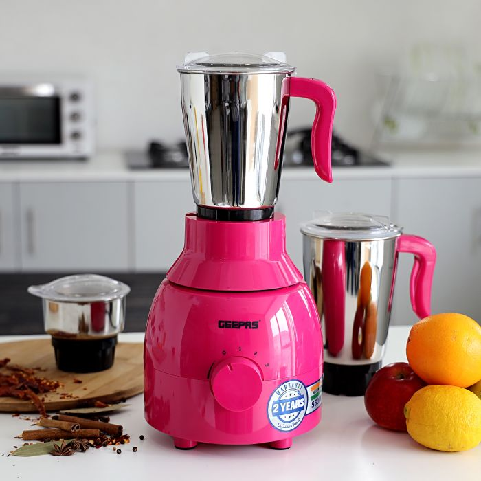 Geepas GSB44062 550W 3-In-1 Mixer Grinder - Multifunctional Grinder With Stainless Steel Jars & Blades - 3 Speed, Safety Twist Lock - Perfect For Dry & Wet Fine Grinding Mixing Juicing - 2 Year Warran