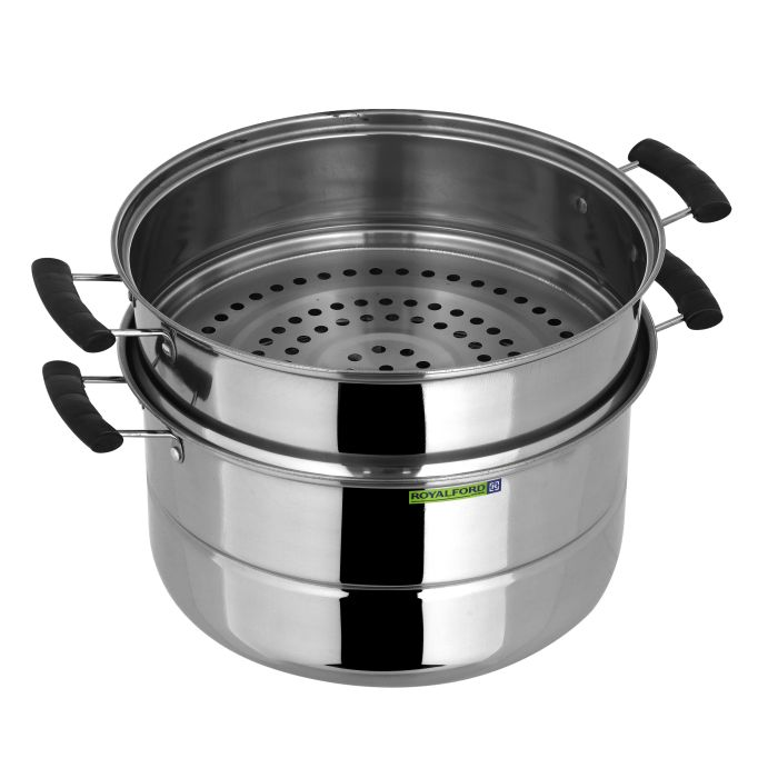 Royalford 3 Layer Stainless Steel Steamer 9L - Steamer Pot, Heat Resistant With Durable & Comfortable Handles | Dishwasher Safe | Compatible On Induction, Gas, Hot Plate, Ceramic Plate & More