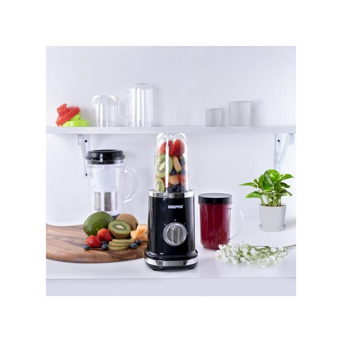Geepas 380W Multifunction Blender - Smoothie Milkshake Maker | Mini Electric Travel Blender For Protein Shakes | Overheat Protection, Leak-Proof Lids - 2 Years Warranty