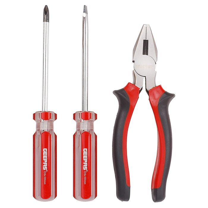 Three Pieces Mini Tool Set, Contains Two Precision Screwdrivers, Cross And Slotted, One Piece Combination Pliers, Rubber Insulated Handles