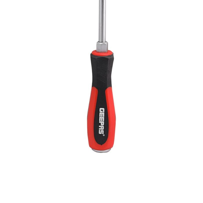 Geepas Precision Screwdriver - Slotted Screwdriver With Soft Grip Rubber Insulated Ergonomic Handle - CR-V Build, Magnetic Tip And Hanging Hole For Easy Carry - Bicolored Red/Black - (SL 8x250mm