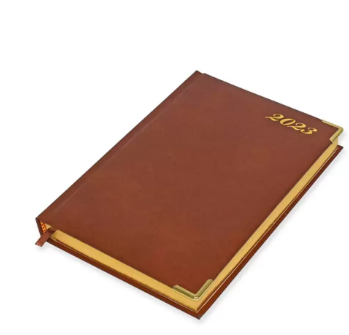 FIS 2023 Golden A5 Bonded Leather Diary English Gold Corner 1-Side Padded Brown -FSDI26EGBC23BR