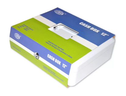 FIS Cash Box with Key 12 Inch, Matt Finish White Color - FSCPTS0019WT
