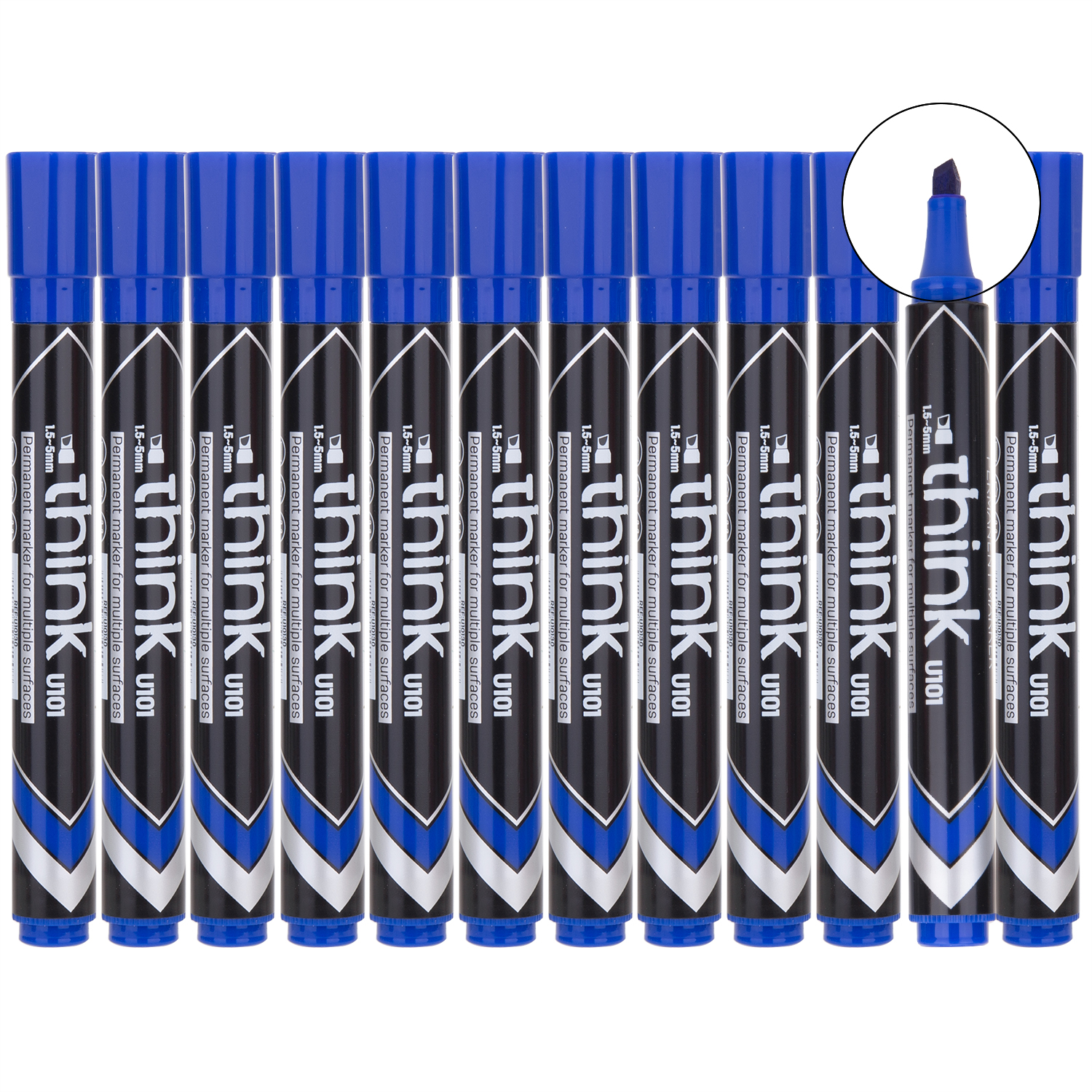 Deli Think Permanent Marker, EU10130, Chisel Tip, 1.5MM, Blue, 12 Pcs/Pack