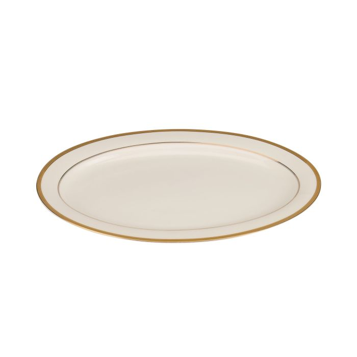 Premium Bone China Plates, 14" Oval Dinner Plate, RF10466 | Deep Plate With Elegant Golden Border | Ideal For Dinner, Lunch, Breakfast, Parties & More