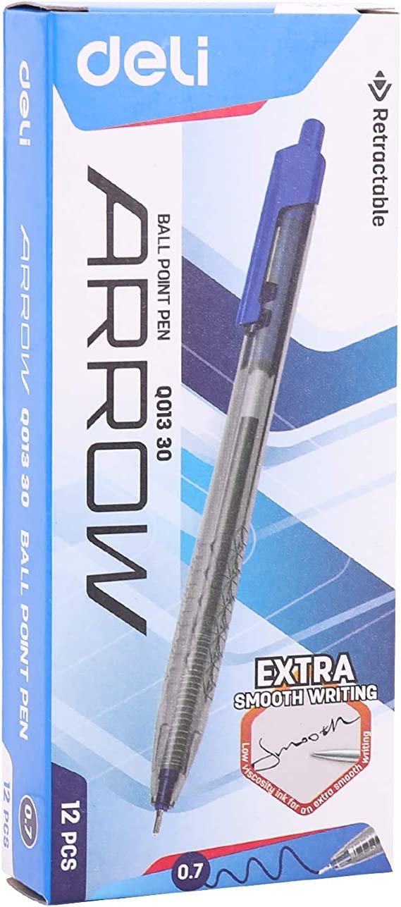 Deli 12-Piece Arrow Retractable Ballpoint Pen Set 0.7mm Tip Black & Blue Ink