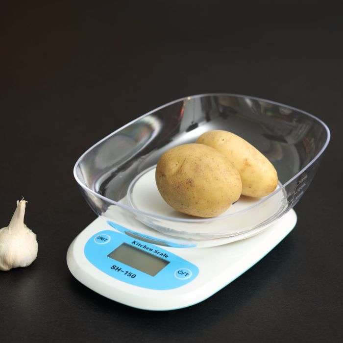 Royalford RF9980 Digital Kitchen Scale - Tare Function, Transparent Bowl & Body - Auto Zero & Auto Off Function - 5kg Capacity - Digital Display - Low Battery/ Overload Indication