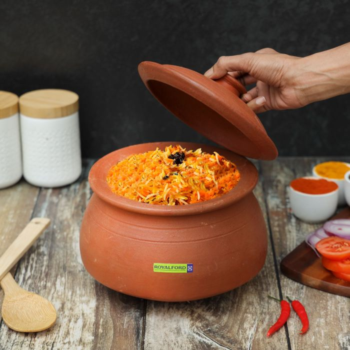 Briyani Pot With Lid, Handmade Clay Cookware, RF10591 | Can Be Used On Gas Stove Or Open Fire | 100% Natural Clay Pot/ Earthen Pot For Rice, Curry, Dessert