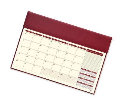FIS Year Planner 2024 (English/French) Italian PU with Desk Blotter, Maroon - FSDKPUBEF24MR