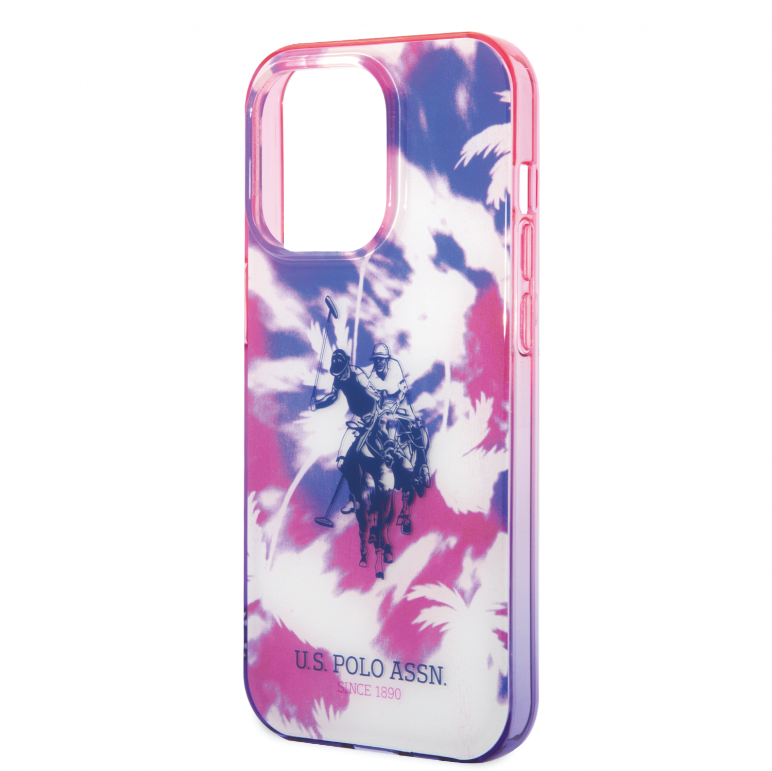 USPA PC/TPU IML Case With Dye Palm Design & Horse Logo For iPhone 14 Pro - Purple