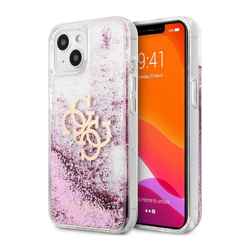 Guess Liquid Glitter Case 4G Electroplated Logo For iPhone 13 Mini (5.4") - Pink