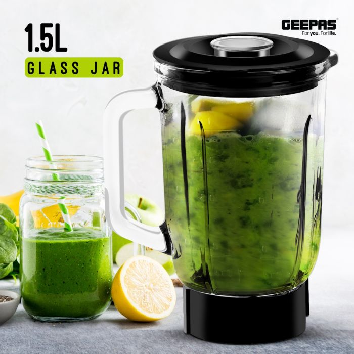 GSB44023UK 700W Glass Jug Food Blender Smoothie Maker | Stainless Steel Cutting Blades, 3 Speed Control With Pulse & 1.5L Glass Jar | Powerful Copper Motor Jug Blender & Ice Crusher