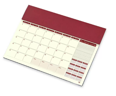 FIS Year Planner 2024 (English/French) with PVC Desk Blotter and Italian PU Flap, Maroon - FSDKPEF24MR