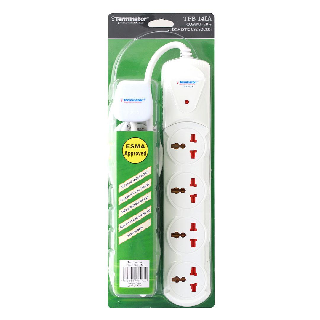 4 Way Universal Power Extension Socket 1.25mm2 Cable Single LED 5M Cable 13A Plug