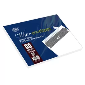 FIS White Envelope Peel & Seal, Black Inner Print, Pack of 50 Pcs. C5 (162 X 229 mm), 120 GSM - FSWE1226PBD50